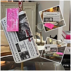 BETSEY JOHNSON Betsey’s Newspaper Print White Faux Leather Continental Wallet